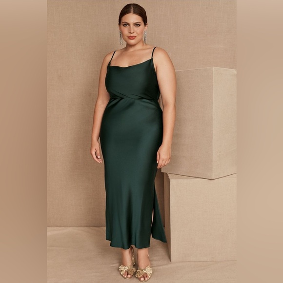 BHLDN Dresses & Skirts - BHLDN Cali Forest Green Cowl Neck Midi Dress 22